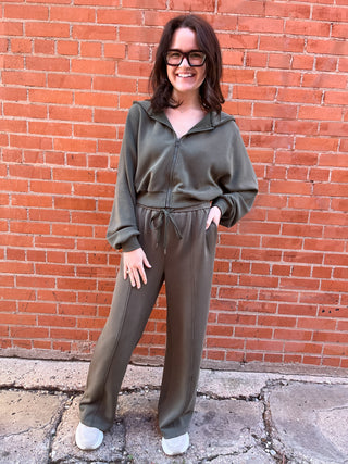 Brushed Modal Pant Set- Dark Olive-Set-K. Ellis Boutique