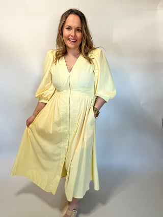 Anne ¾ Sleeve Zip Front Midi- Yellow-Midi/Maxi Dress-K. Ellis Boutique