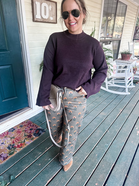 Botanical Print Wide- Leg Pant- Olive Print-K. Ellis Boutique