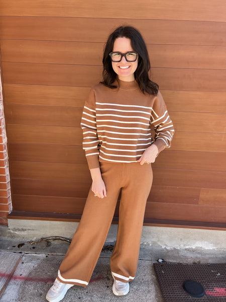 Striped Knit Pullover Sweater Set- Camel-K. Ellis Boutique