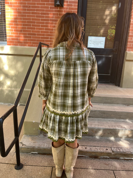 Plaid Print Collared Mini Dress- Olive-K. Ellis Boutique