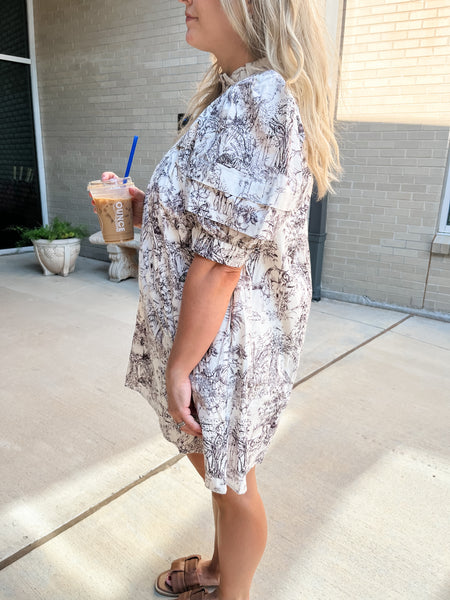 Printed High Neck Mini Dress- Mocha-K. Ellis Boutique