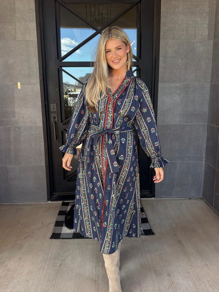 Mix Floral Stripe Maxi Dress- Navy-K. Ellis Boutique