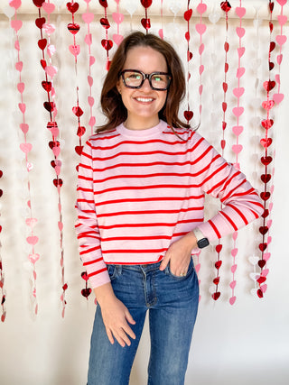 Anna Thin Striped Pullover Sweater- Pink-Sweater-K. Ellis Boutique