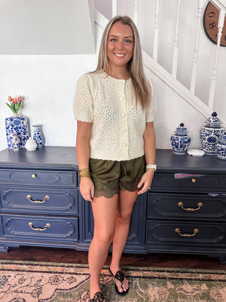 Cozy Charm Cardigan- Cream-Short Sleeve Top-K. Ellis Boutique
