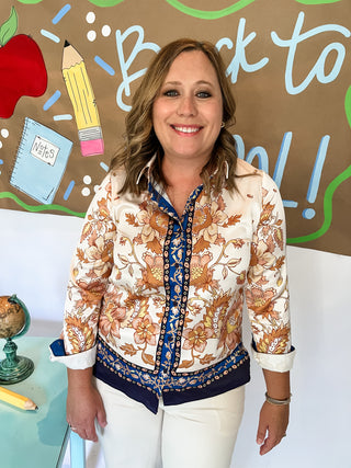 Border Print Button Down Shirt-K. Ellis Boutique