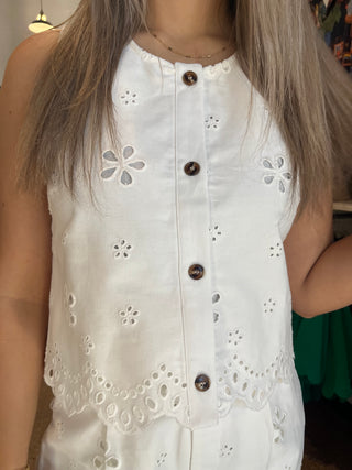 Caitlyn Eyelet Embroidered Set- Off White-K. Ellis Boutique
