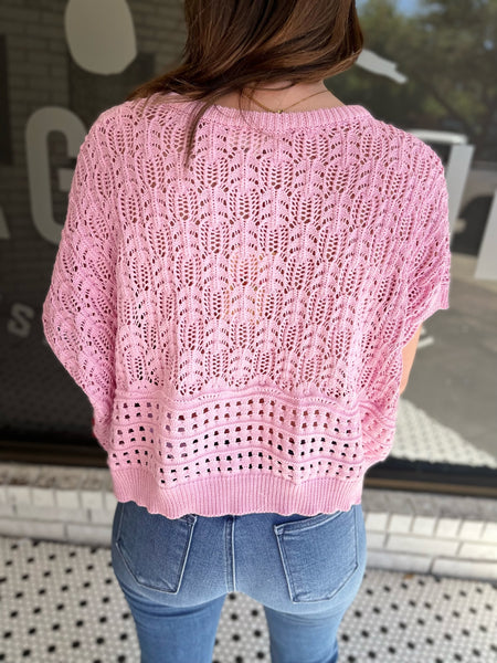 Solid Round Neck Knit Top - Pink-K. Ellis Boutique