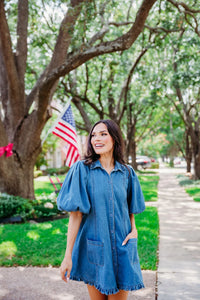 Karlie Ruffle Pocket Dress- Denim-K. Ellis Boutique