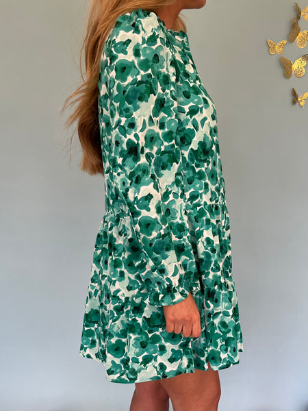 Floral Long Sleeve Dress- Green-K. Ellis Boutique