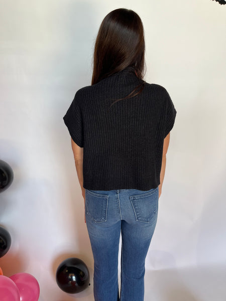 Solid Knit Mock Neck Cropped Top - Black-K. Ellis Boutique