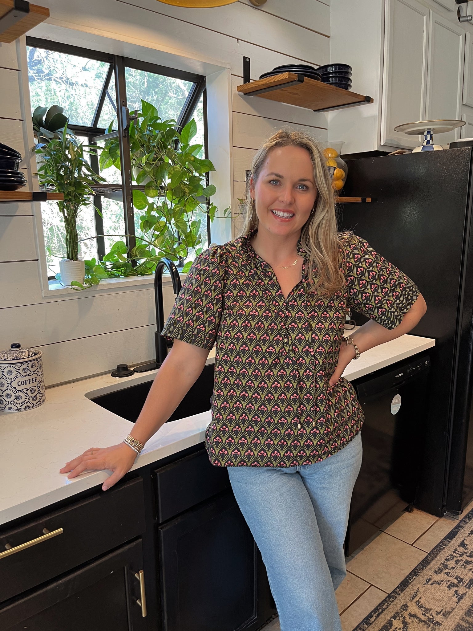 Floral Block Print Top-Black-K. Ellis Boutique