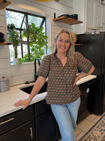 Floral Block Print Top-Black-K. Ellis Boutique