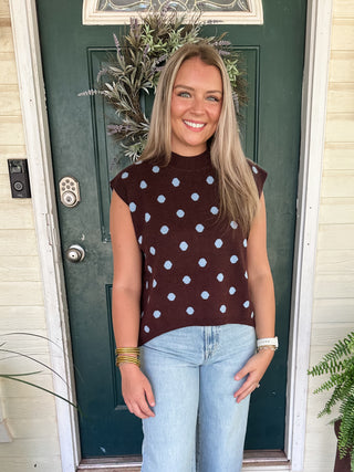 Dot Sweater Vest- Brown