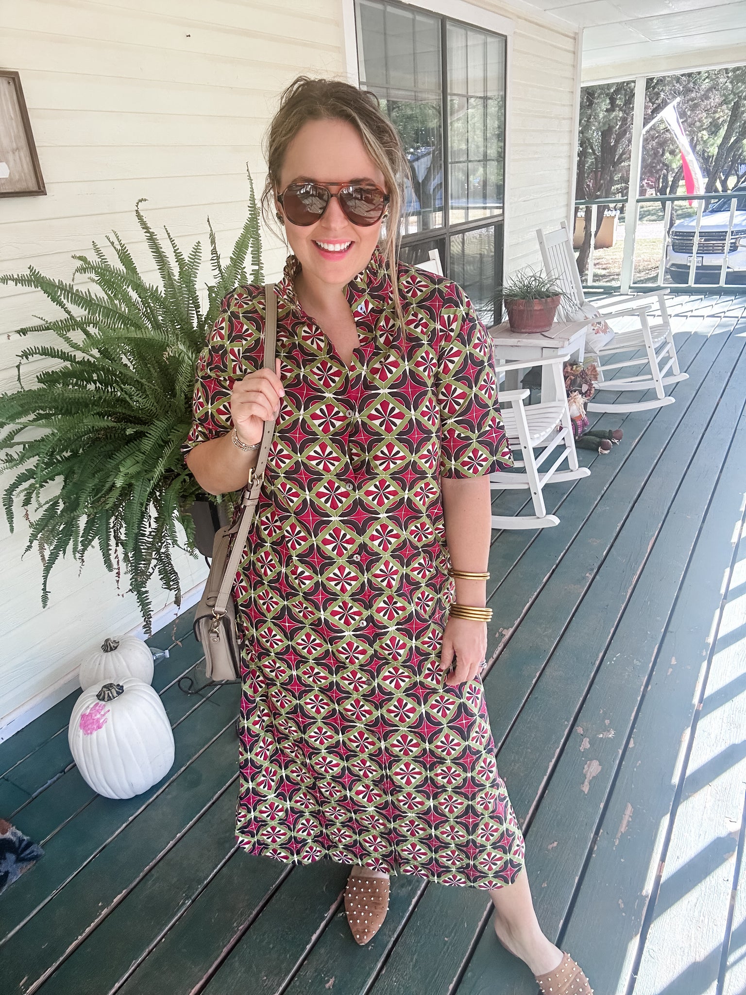 Stacy Geometric Print Short Sleeve Midi Dress- Wine-K. Ellis Boutique