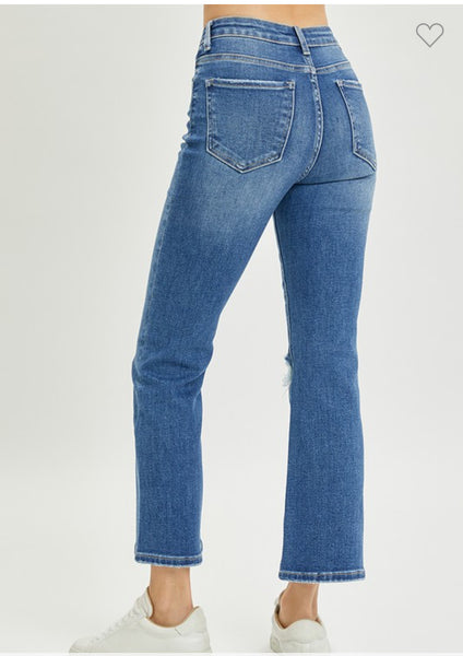High Rise Distressed Ankle Flare Jeans- Risen-K. Ellis Boutique