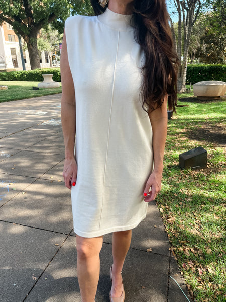 SLEEVELESS MOCK NECK KNIT DRESS- CREAM-K. Ellis Boutique