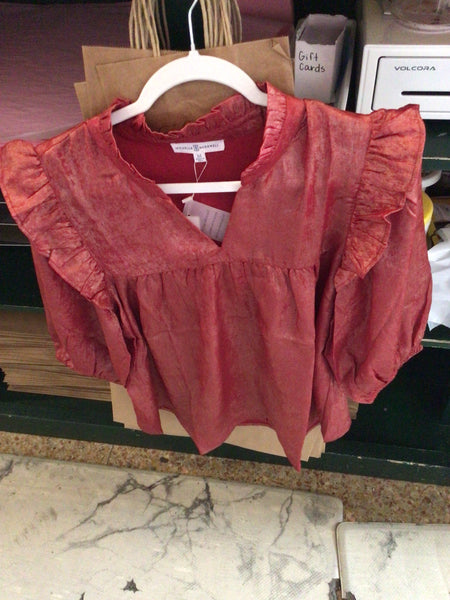 Frosted Parker Top- Cranberry-K. Ellis Boutique