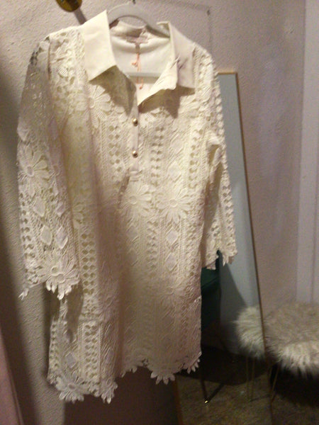 Border Lace Mini Dress - Cream-K. Ellis Boutique