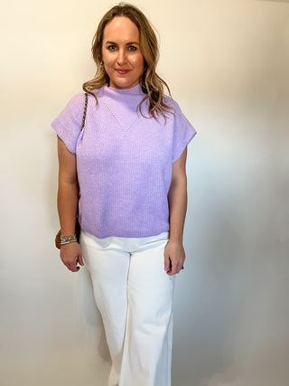 Danni Mock Neck Top- Lavender-Short Sleeve Top-K. Ellis Boutique