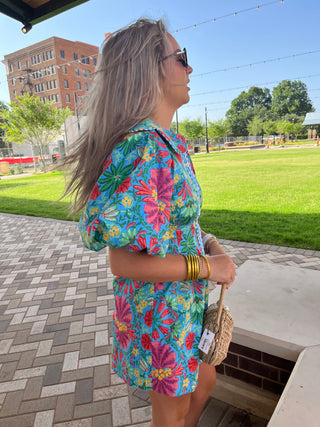 Tropical Button Shirt Dress- Karlie-Mini Dress-K. Ellis Boutique