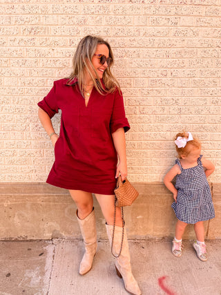 Lily Pocket Mini- Burgundy-Mini Dress-K. Ellis Boutique
