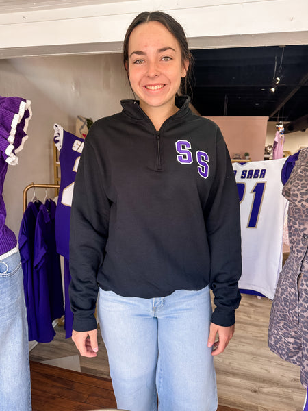 San Saba Varsity Embroidered- Black Half Zip Up -Adult-K. Ellis Boutique