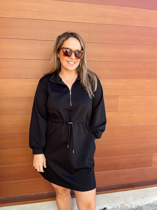 Long Sleeve Mini w/ Quarter Zip- Black-K. Ellis Boutique