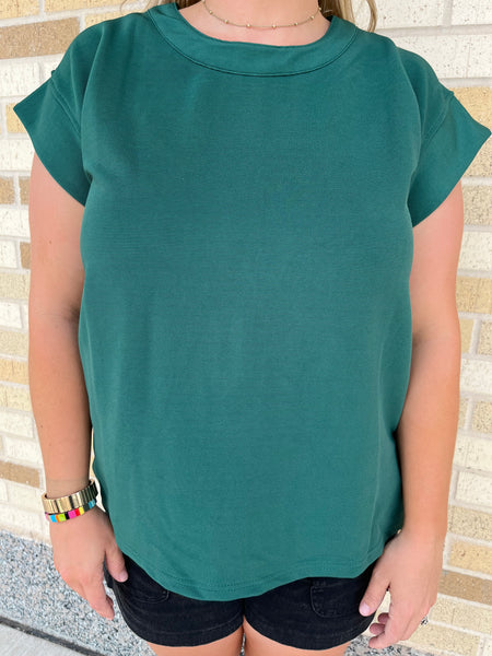 Solid Ribbed Cap Sleeve Top- Forest-K. Ellis Boutique