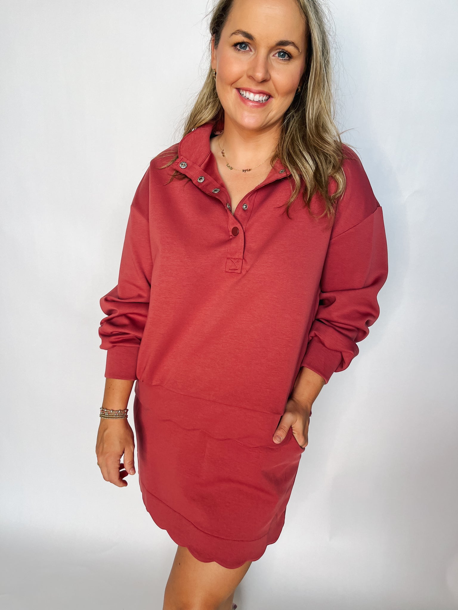 Scallop Henley Skirt Set- Rosewood-K. Ellis Boutique