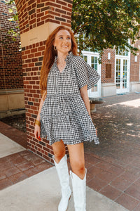 BUddyLove Lakin Swing Mini Dress - Black Check-K. Ellis Boutique