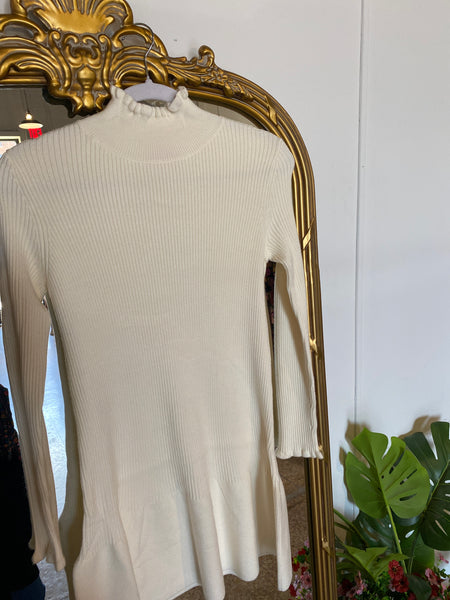 Nikita Mock Neck Mini Sweater Dress- Ivory-K. Ellis Boutique