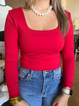 Butter Square Neck Long Sleeve- Red-Basic tee/Tank-K. Ellis Boutique
