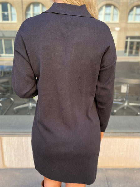 Emerla Relaxed Collared Sweater Dress- BLACK-K. Ellis Boutique
