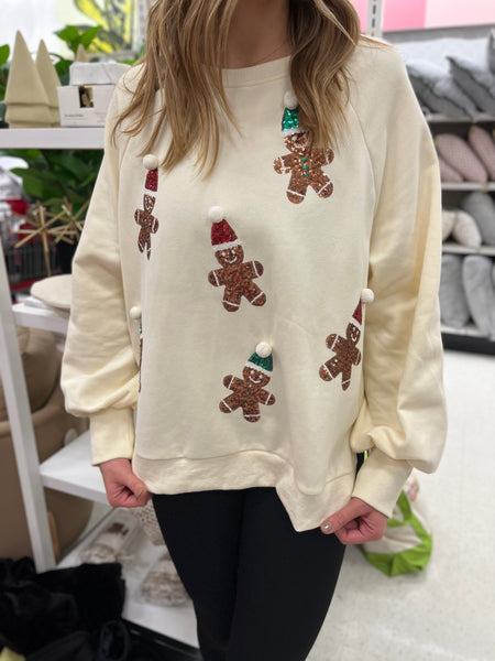Christmas Ginger Bread Man Sweatshirt - Cream-K. Ellis Boutique