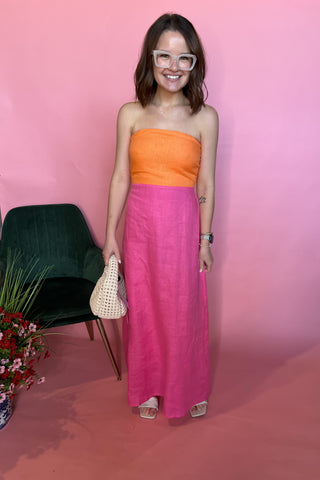 Karlie- Colorblock Linen Bustier Maxi- Pink-Midi/Maxi Dress-K. Ellis Boutique