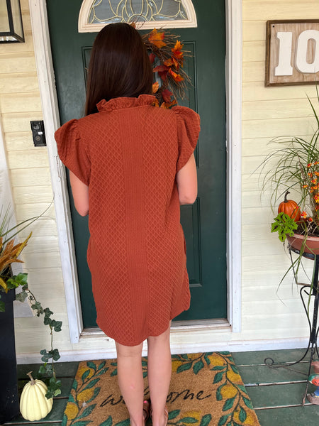 Textured Short-Sleeve Dress- Rust-K. Ellis Boutique