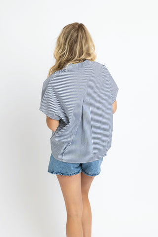 Stripe Signature Vneck Collar Top Navy - Karlie-K. Ellis Boutique