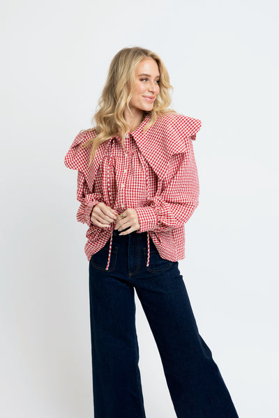 Gingham Poplin Peter Pan Collar Top-Karlie-K. Ellis Boutique