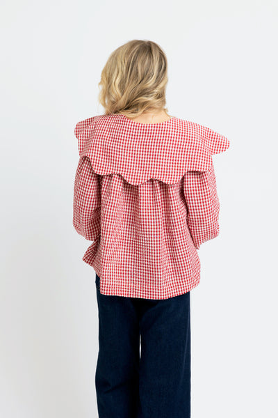 Gingham Poplin Peter Pan Collar Top-Karlie-K. Ellis Boutique