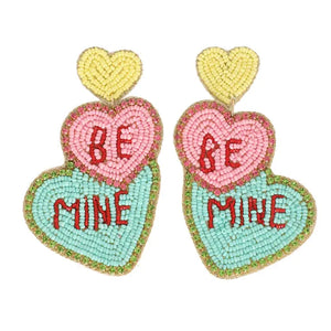 Be Mine Hearts Beaded Earrings - Mint-K. Ellis Boutique