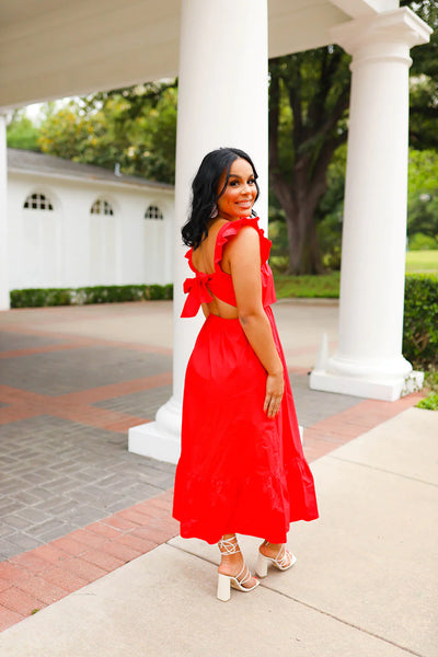 BuddyLove Beverly Ruffle Sleeve Midi Dress - Red-K. Ellis Boutique