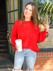 Ribbed Knit Long Sleeve Sweater - Red-K. Ellis Boutique