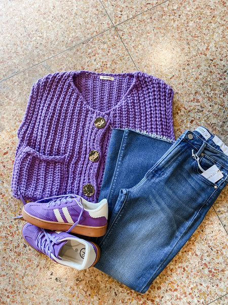 SOLID ROUND NECK SWEATER VEST- PURPLE-K. Ellis Boutique