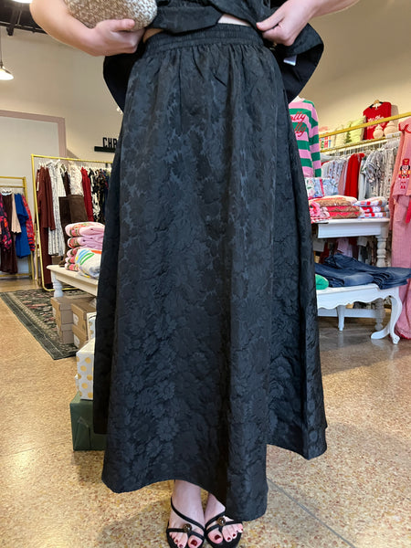 Sincerely Ours Black Brocade Skirt-K. Ellis Boutique