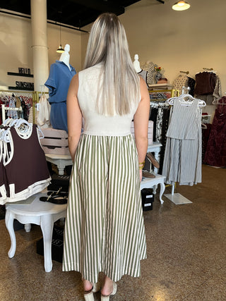 Sage Stripe Midi Dress-Midi/Maxi Dress-K. Ellis Boutique