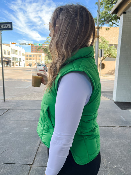 Solid Puffer Vest - Kelly Green-K. Ellis Boutique