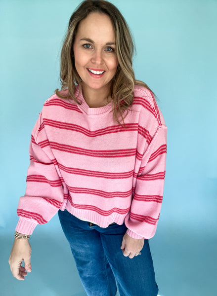Lily Striped Sweater- Pink-K. Ellis Boutique