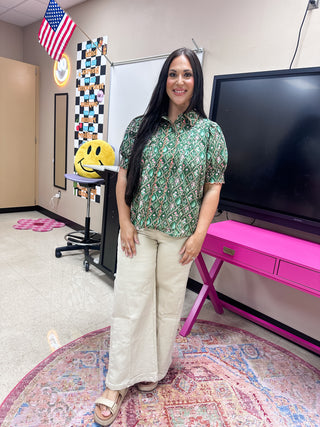 Garden Trellis Blouse-Short Sleeve Top-K. Ellis Boutique