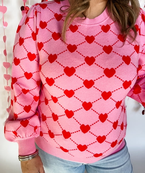 Heart Knit Sweater- Pink & Red-K. Ellis Boutique